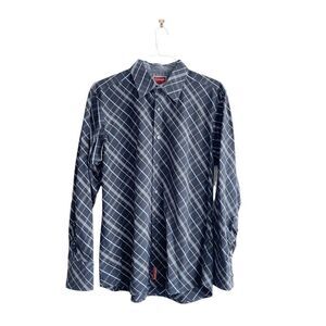 Red Label Hilfiger Denim Mens Button Down Shirt Long Sleeve Plaid Navy Large